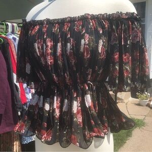 Black and Red Floral Top